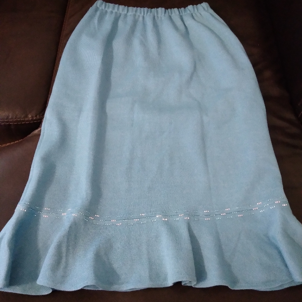 Liorah Blue Wool Midi Skirt with Ruffle Hem Detail